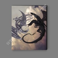 Black and White Dragon Spiral Canvas Print