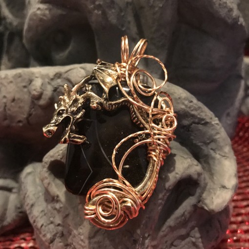 Stone Wrap Dragon Pendant - Black Onyx 2