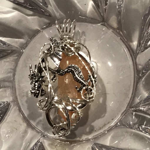 Stone Wrap Dragon Pendant - Aura Crystal - Tangerine